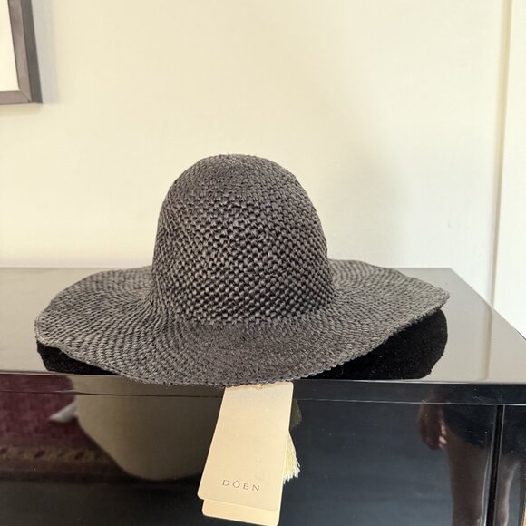 NWT DOEN TAFT BLACK RAFFIA WOVEN HAT S/M - Picture 3 of 9